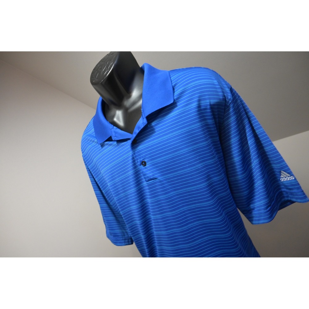 Adidas Golf Polo Shirt Mens 2XL Blue Striped Short Sleeve Performance Excellent